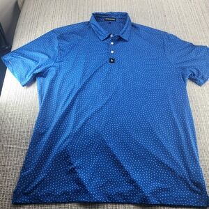 BYRDGANG Polo Shirt Mens 2XL Blue Polka Dot Golf Performance Short Sleeve Casual